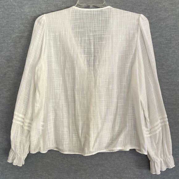Zara Sheer Gauzy Ruffled Top Large Ivory Puff Sleeve Boho Peasant Fairy Blouse - Picture 6 of 11
